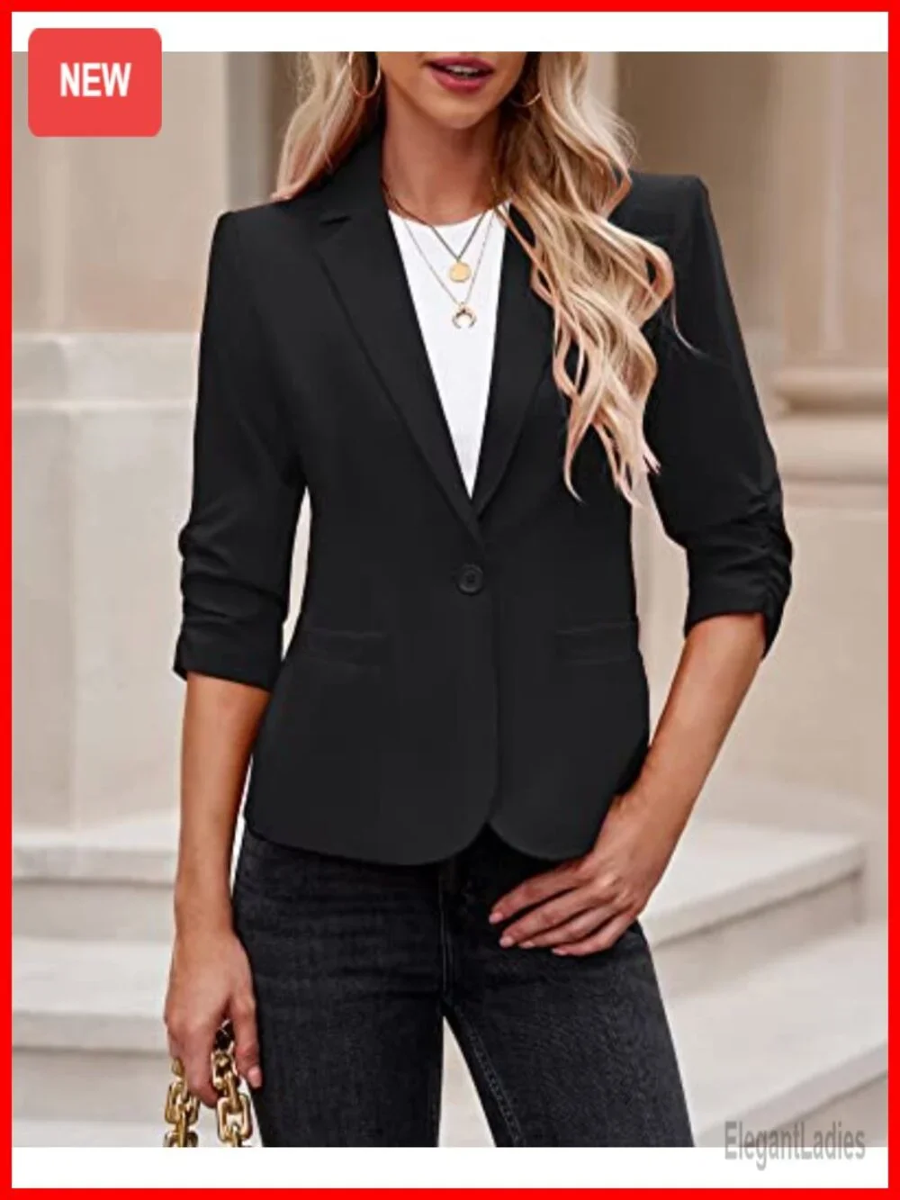 Women's Blazer 3/4 Sleeve Solid Business Casual Suit Jacket